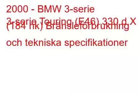 2000 - BMW 3-serie
3-serie Touring (E46) 330 d X (184 hk) Bränsleförbrukning och tekniska specifikationer