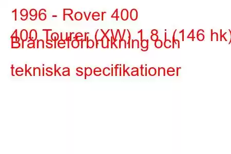 1996 - Rover 400
400 Tourer (XW) 1,8 i (146 hk) Bränsleförbrukning och tekniska specifikationer