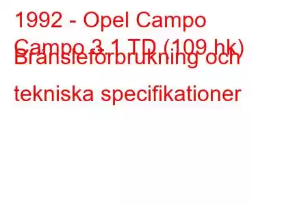 1992 - Opel Campo
Campo 3.1 TD (109 hk) Bränsleförbrukning och tekniska specifikationer