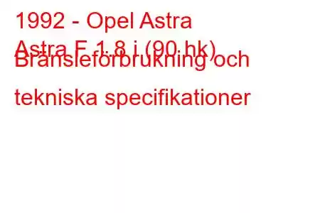 1992 - Opel Astra
Astra F 1.8 i (90 hk) Bränsleförbrukning och tekniska specifikationer