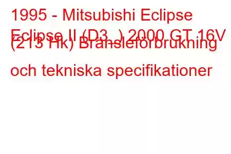 1995 - Mitsubishi Eclipse
Eclipse II (D3_) 2000 GT 16V (213 Hk) Bränsleförbrukning och tekniska specifikationer