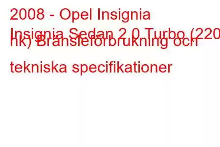 2008 - Opel Insignia
Insignia Sedan 2.0 Turbo (220 hk) Bränsleförbrukning och tekniska specifikationer