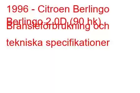 1996 - Citroen Berlingo
Berlingo 2.0D (90 hk) Bränsleförbrukning och tekniska specifikationer