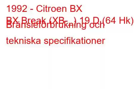 1992 - Citroen BX
BX Break (XB-_) 19 D (64 Hk) Bränsleförbrukning och tekniska specifikationer