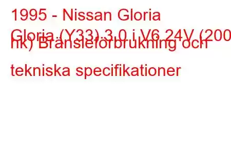 1995 - Nissan Gloria
Gloria (Y33) 3.0 i V6 24V (200 hk) Bränsleförbrukning och tekniska specifikationer