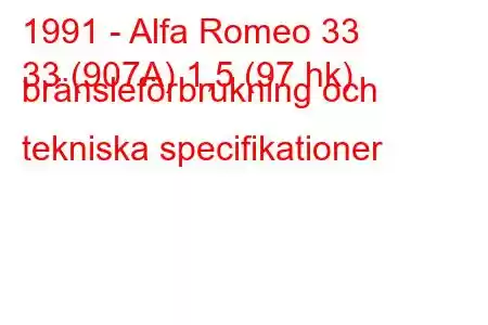 1991 - Alfa Romeo 33
33 (907A) 1,5 (97 hk) bränsleförbrukning och tekniska specifikationer