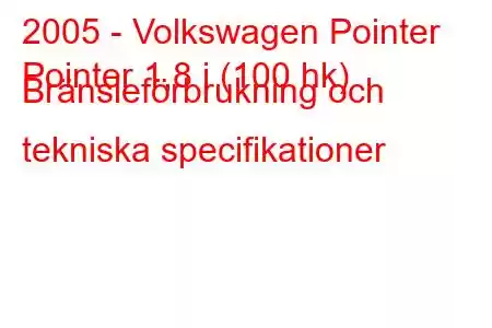 2005 - Volkswagen Pointer
Pointer 1,8 i (100 hk) Bränsleförbrukning och tekniska specifikationer