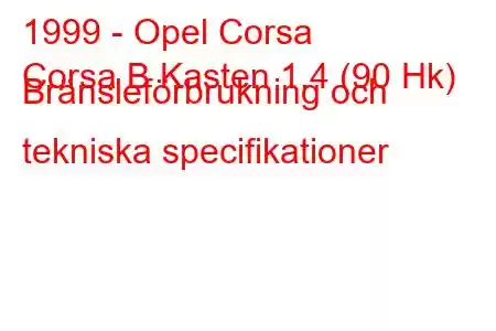 1999 - Opel Corsa
Corsa B Kasten 1.4 (90 Hk) Bränsleförbrukning och tekniska specifikationer