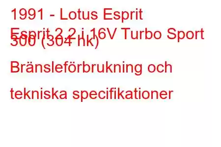 1991 - Lotus Esprit
Esprit 2.2 i 16V Turbo Sport 300 (304 hk) Bränsleförbrukning och tekniska specifikationer