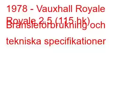 1978 - Vauxhall Royale
Royale 2.5 (115 hk) Bränsleförbrukning och tekniska specifikationer