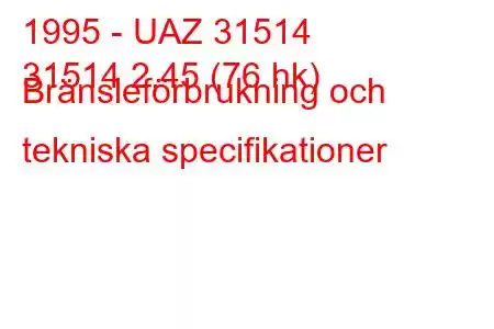 1995 - UAZ 31514
31514 2,45 (76 hk) Bränsleförbrukning och tekniska specifikationer