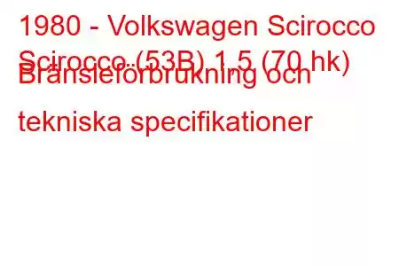 1980 - Volkswagen Scirocco
Scirocco (53B) 1,5 (70 hk) Bränsleförbrukning och tekniska specifikationer