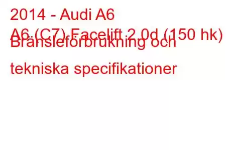 2014 - Audi A6
A6 (C7) Facelift 2.0d (150 hk) Bränsleförbrukning och tekniska specifikationer