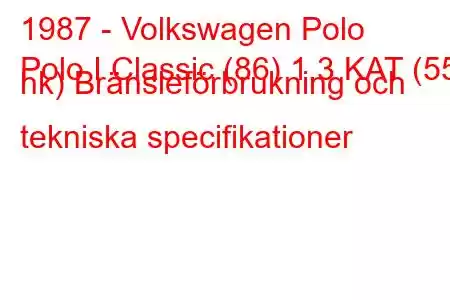 1987 - Volkswagen Polo
Polo I Classic (86) 1,3 KAT (55 hk) Bränsleförbrukning och tekniska specifikationer