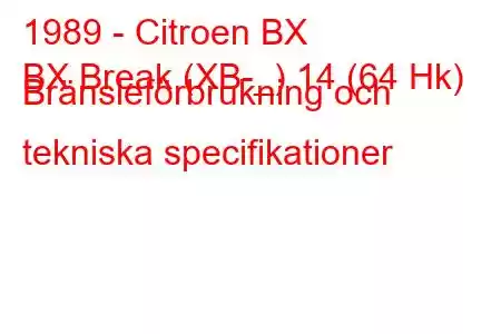 1989 - Citroen BX
BX Break (XB-_) 14 (64 Hk) Bränsleförbrukning och tekniska specifikationer