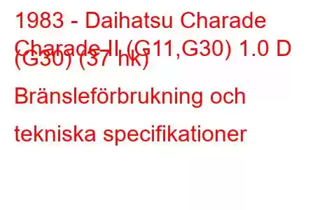 1983 - Daihatsu Charade
Charade II (G11,G30) 1.0 D (G30) (37 hk) Bränsleförbrukning och tekniska specifikationer