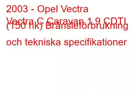 2003 - Opel Vectra
Vectra C Caravan 1.9 CDTI (150 hk) Bränsleförbrukning och tekniska specifikationer