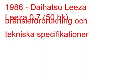 1986 - Daihatsu Leeza
Leeza 0,7 (50 hk) bränsleförbrukning och tekniska specifikationer