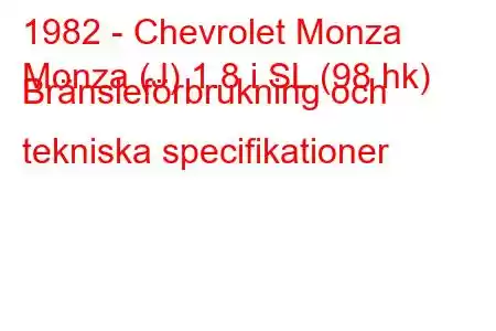 1982 - Chevrolet Monza
Monza (J) 1.8 i SL (98 hk) Bränsleförbrukning och tekniska specifikationer