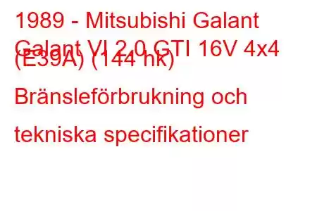 1989 - Mitsubishi Galant
Galant VI 2.0 GTI 16V 4x4 (E39A) (144 hk) Bränsleförbrukning och tekniska specifikationer