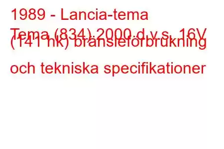 1989 - Lancia-tema
Tema (834) 2000 d.v.s. 16V (141 hk) bränsleförbrukning och tekniska specifikationer