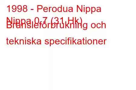 1998 - Perodua Nippa
Nippa 0,7 (31 Hk) Bränsleförbrukning och tekniska specifikationer