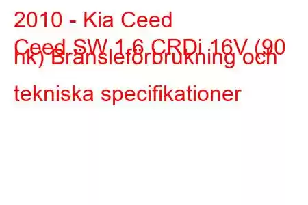 2010 - Kia Ceed
Ceed SW 1.6 CRDi 16V (90 hk) Bränsleförbrukning och tekniska specifikationer