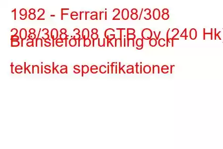 1982 - Ferrari 208/308
208/308 308 GTB Qv (240 Hk) Bränsleförbrukning och tekniska specifikationer