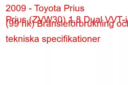 2009 - Toyota Prius
Prius (ZVW30) 1.8 Dual VVT-i (99 hk) Bränsleförbrukning och tekniska specifikationer