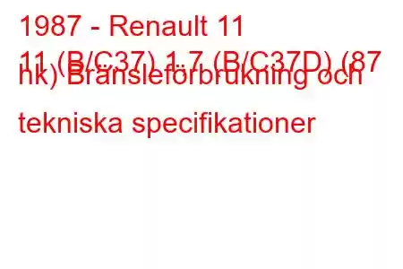 1987 - Renault 11
11 (B/C37) 1,7 (B/C37D) (87 hk) Bränsleförbrukning och tekniska specifikationer