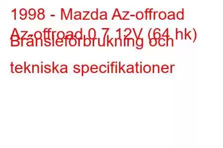 1998 - Mazda Az-offroad
Az-offroad 0,7 12V (64 hk) Bränsleförbrukning och tekniska specifikationer