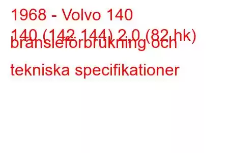 1968 - Volvo 140
140 (142 144) 2,0 (82 hk) bränsleförbrukning och tekniska specifikationer