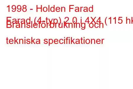 1998 - Holden Farad
Farad (4-typ) 2.0 i 4X4 (115 hk) Bränsleförbrukning och tekniska specifikationer