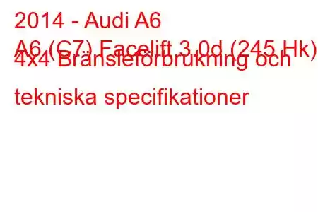 2014 - Audi A6
A6 (C7) Facelift 3.0d (245 Hk) 4x4 Bränsleförbrukning och tekniska specifikationer