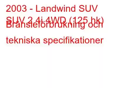 2003 - Landwind SUV
SUV 2.4i 4WD (125 hk) Bränsleförbrukning och tekniska specifikationer