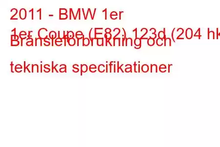 2011 - BMW 1er
1er Coupe (E82) 123d (204 hk) Bränsleförbrukning och tekniska specifikationer