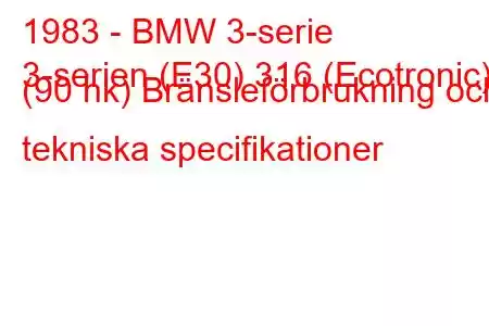 1983 - BMW 3-serie
3-serien (E30) 316 (Ecotronic) (90 hk) Bränsleförbrukning och tekniska specifikationer