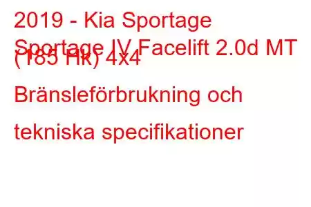 2019 - Kia Sportage
Sportage IV Facelift 2.0d MT (185 Hk) 4x4 Bränsleförbrukning och tekniska specifikationer