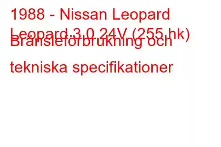 1988 - Nissan Leopard
Leopard 3.0 24V (255 hk) Bränsleförbrukning och tekniska specifikationer