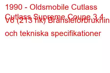 1990 - Oldsmobile Cutlass
Cutlass Supreme Coupe 3.4 V6 (213 hk) Bränsleförbrukning och tekniska specifikationer