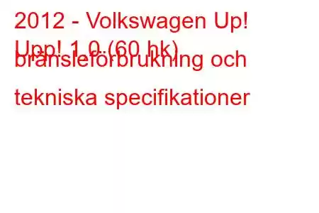 2012 - Volkswagen Up!
Upp! 1,0 (60 hk) bränsleförbrukning och tekniska specifikationer