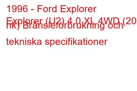 1996 - Ford Explorer
Explorer (U2) 4.0 XL 4WD (208 hk) Bränsleförbrukning och tekniska specifikationer