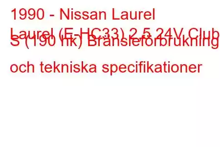 1990 - Nissan Laurel
Laurel (E-HC33) 2,5 24V Club S (190 hk) Bränsleförbrukning och tekniska specifikationer