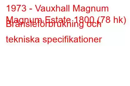 1973 - Vauxhall Magnum
Magnum Estate 1800 (78 hk) Bränsleförbrukning och tekniska specifikationer