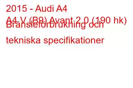 2015 - Audi A4
A4 V (B9) Avant 2.0 (190 hk) Bränsleförbrukning och tekniska specifikationer