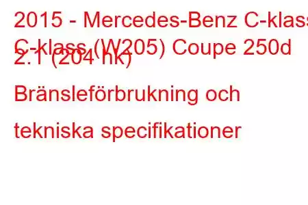 2015 - Mercedes-Benz C-klass
C-klass (W205) Coupe 250d 2.1 (204 hk) Bränsleförbrukning och tekniska specifikationer