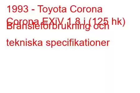 1993 - Toyota Corona
Corona EXiV 1.8 i (125 hk) Bränsleförbrukning och tekniska specifikationer