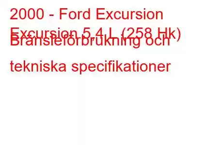 2000 - Ford Excursion
Excursion 5,4 L (258 Hk) Bränsleförbrukning och tekniska specifikationer