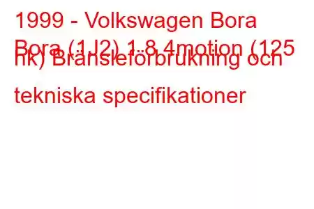 1999 - Volkswagen Bora
Bora (1J2) 1.8 4motion (125 hk) Bränsleförbrukning och tekniska specifikationer