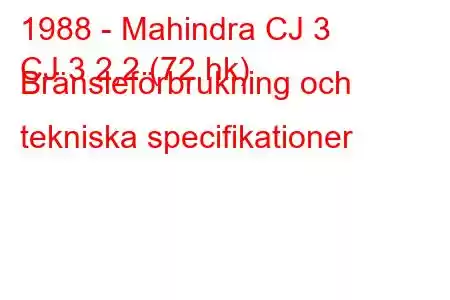 1988 - Mahindra CJ 3
CJ 3 2,2 (72 hk) Bränsleförbrukning och tekniska specifikationer